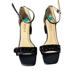 Esprit Womens Open-Toe Block Heel Sandals Black Size 8 With Chain Detail & Back
